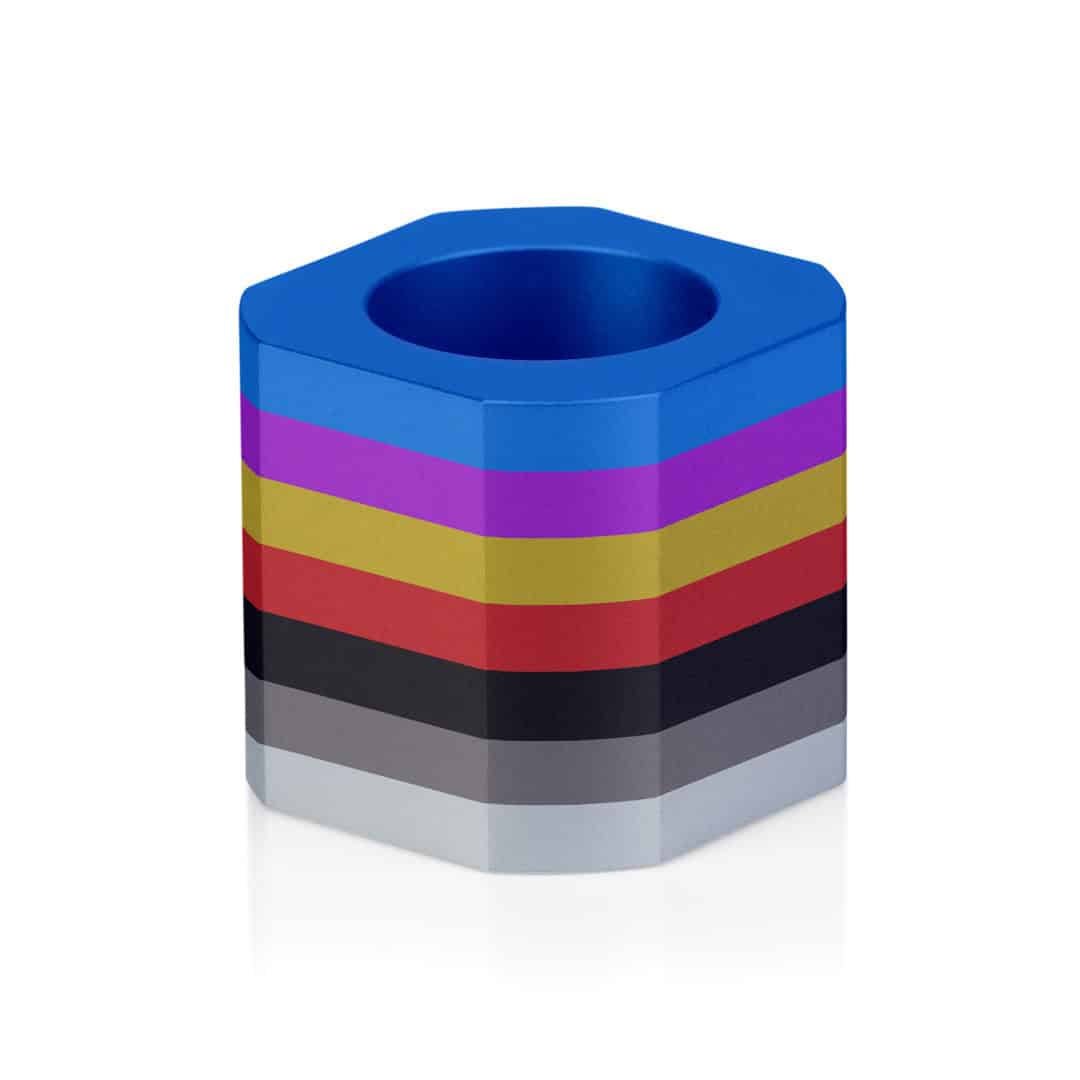 Farbenfroher, gestapelter Schutzring für galvanische Prozesse, bunte Mehrfachschicht-insel.